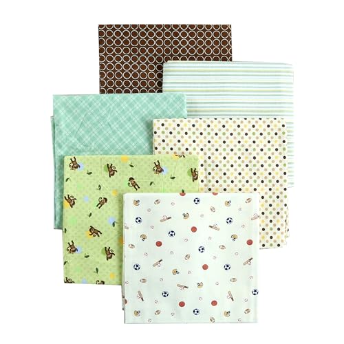 Cozy Line Home Fashions Unisex Baby Sports Monkey Polka Dot Stripe Cotton Flannel Receiving Blankets, 6-Pack, 30'' x 38'' (Green016)