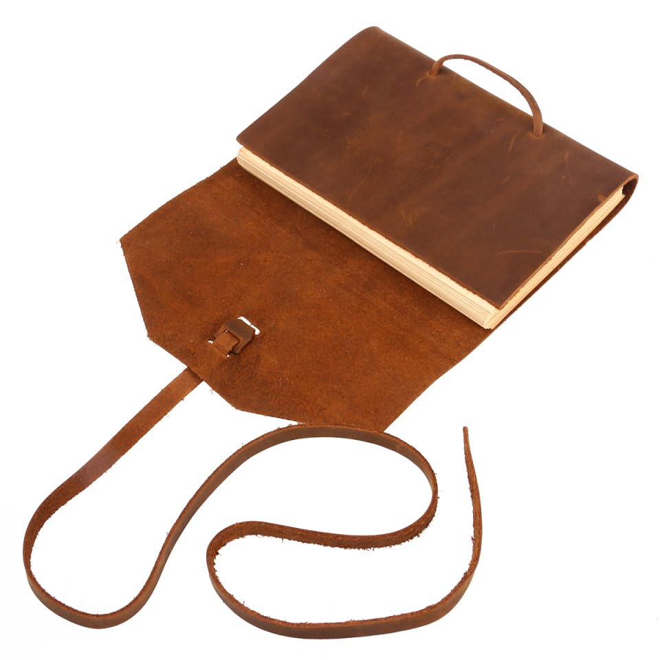 TEHAUX Vintage Leather Journal Notebook with Handmade Binding Rope Thick Large Pages for Writing Brown Leather Diary Journal for Gift and Personal Use 7.08X4.92X0.98In      Unknown Binding