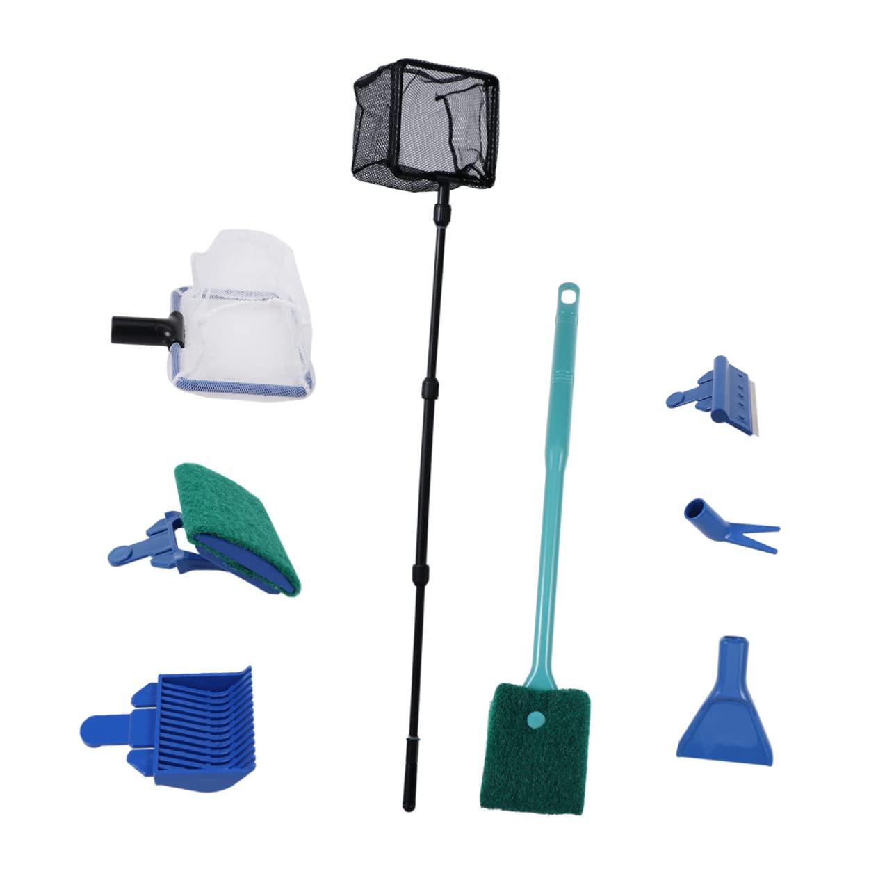 Yardwe Aquarium Fish Tank Clean Set 6-in-1 Kit Glass Brush Rake Fork Sponge Spoon Net Easy to Use Install