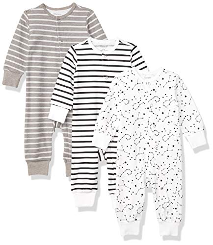 Hanes Ultimate Baby Flexy 3 Pack Sleep and Play Suits, Grey Stripe, 12-18 Months
