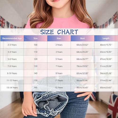 Girls UK Flag T-Shirt Short Sleeve Shirts Union Jack Flag Graphic Tees United Kingdom Tshirts Tops2