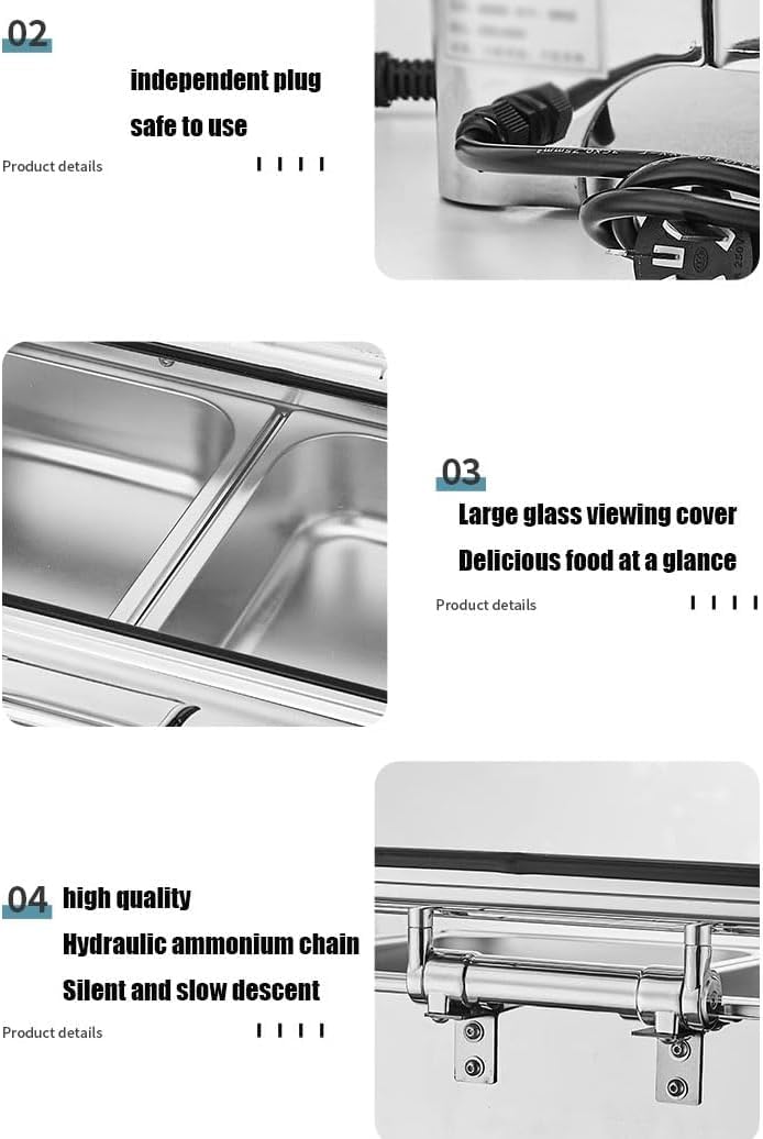 Lot de plats à frire en acier inoxydable 9 l avec couvercle rabattable et contrôle de température LED pour événements de restauration (triplegrid)