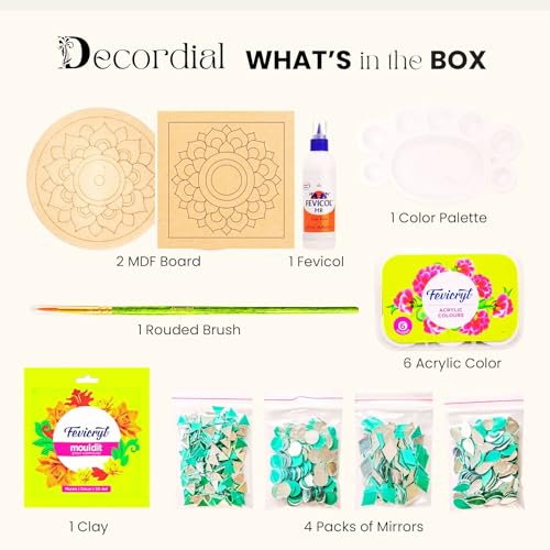 Image of Square Premarked Lippan Art & Craft Material Kit for Adults | DIY Lippan Art Kit with Clay, Tools & Madhubani MDF Board | Wall Hanging Home Decor | Art & Craft Kit for Girls 9-12