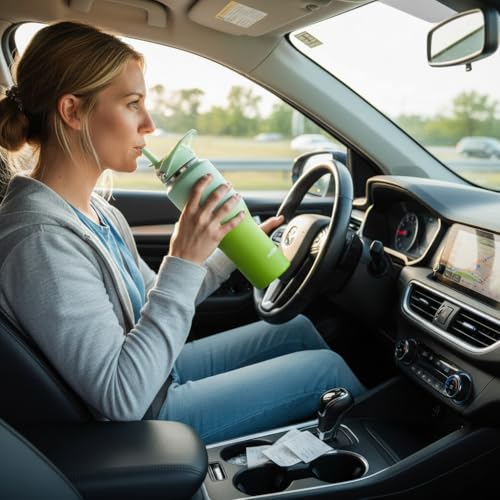 Image of ABOTOCUP 32oz Insulated Water Bottle, Fit in Any Car Cup Holder, Water Bottle with Straw Lids, Stainless Steel Insulated Water Flask Double Wall Leak-proof BPA Free to Keep Cold&Hot