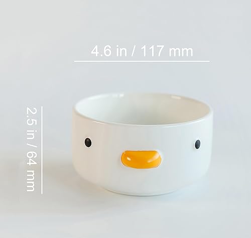 Miniatura 3 de PURROOM Tazón Divertido de Pato Lindo, Tazones de Sopa de Cerámica de Seguridad con Esmalte Hecho a Mano de 17oz, Tazón de Arroz de 4.6''. (500ML)