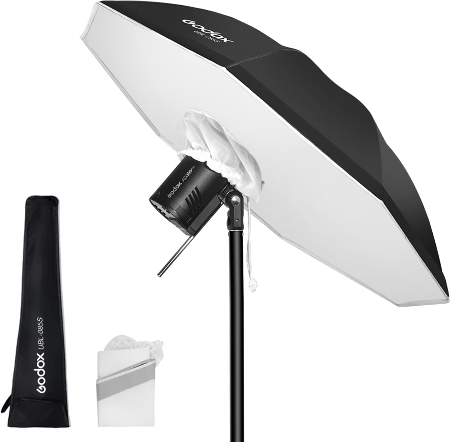 Godox UBL-85S 85cm 33.4” Black Silver Reflective Umbrella Photography Studio Soft Light Umbrella with Large Diffuser Cover for Video Shooting