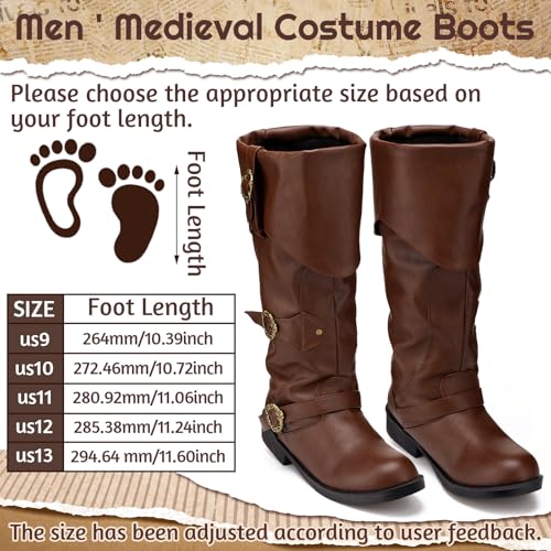 Image of Cuffbow Halloween Pirate Costume Boots for Men Medieval Renaissance Steampunk Cosplay Boots Gothic Adult Button Leather Shoes