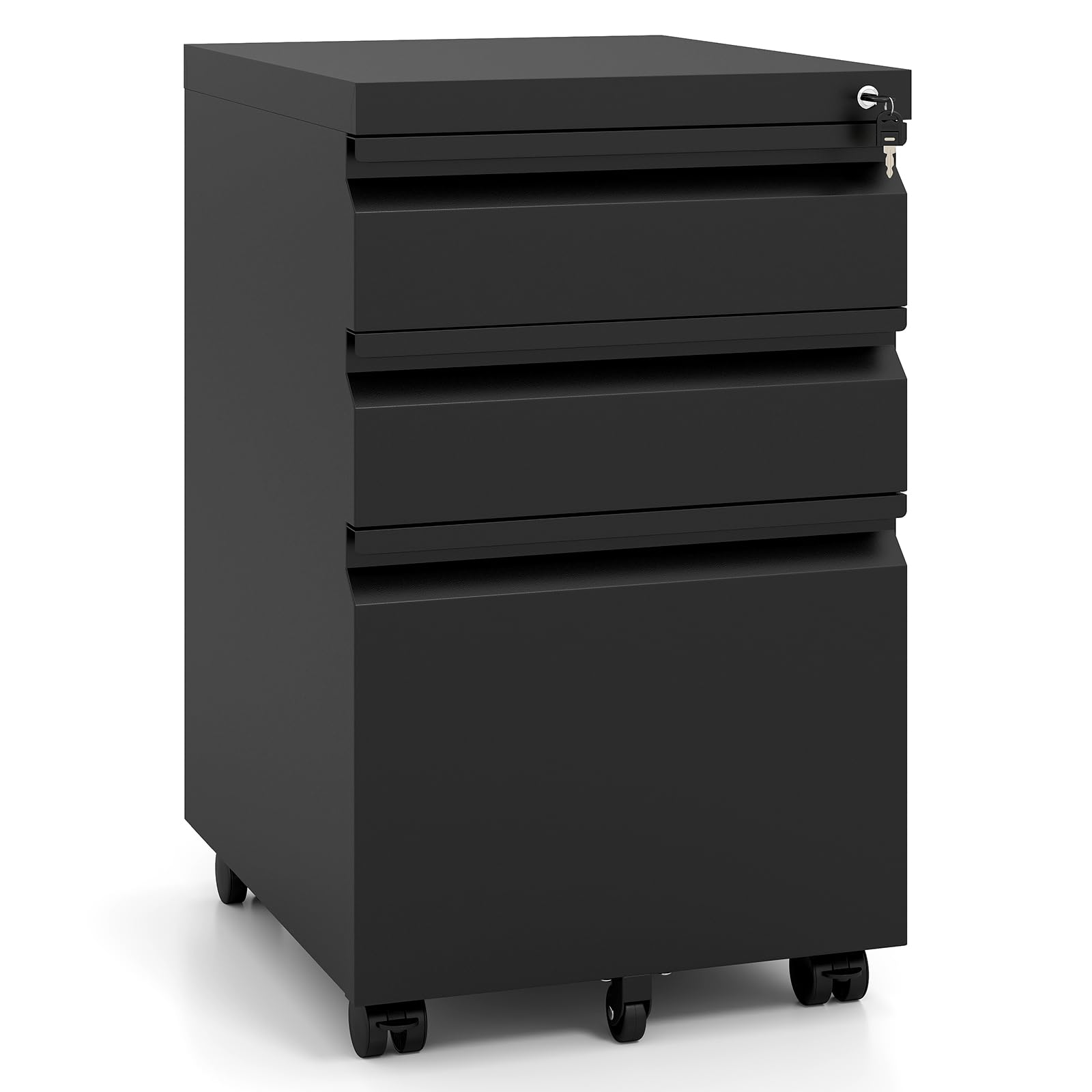 COSTWAY 2/3-Drawers Mobile File Cabinet, Rolling Metal Filing Cabinet with 5 Casters and 2 Keys, Under-Desk Office Organizer Printer Stand for A4, Letter & Files (Black, 37 x 44 x 60.5cm, 3)