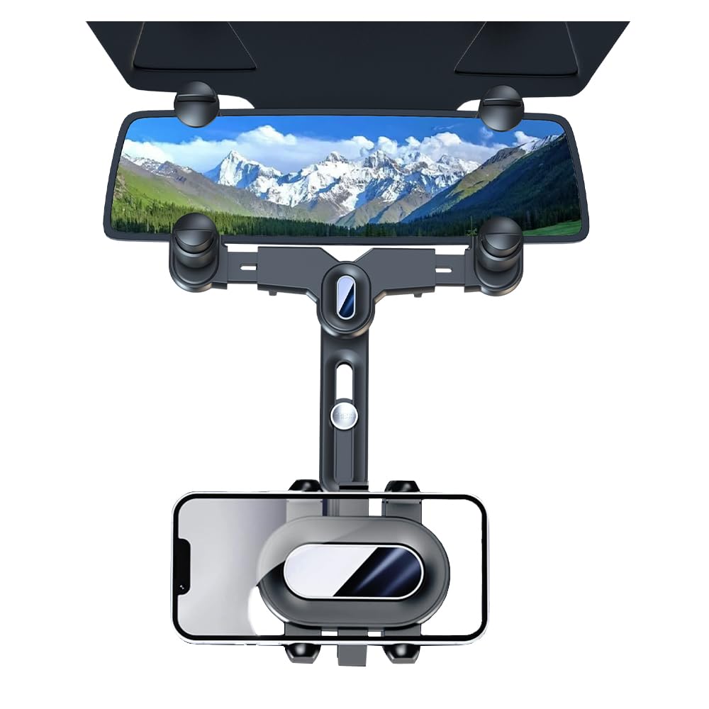 Turcee Car Rearview Mirror Navigation Phone Holder, 360 Rotatable and Retractable, for iPhone, Samsung Galaxy & All Smartphones