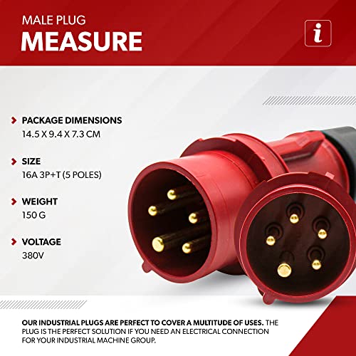 Miniatura 5 de Doja Industrial Clavijas 380v - Ip44 16a 3p N T 5 Polos Enchufe Industrial Enchufes Macho Enchufe Trifasico 5 Pines Enchufes Industriales Adaptador Cetac Adaptador Enchufe Camping