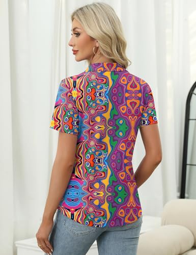 Image of LOMON Womens Golf Polo Shirts Summer Short Sleeve 1 /4 Zip Tops Moisture Wicking Casual Tennis Activewear with Pockets