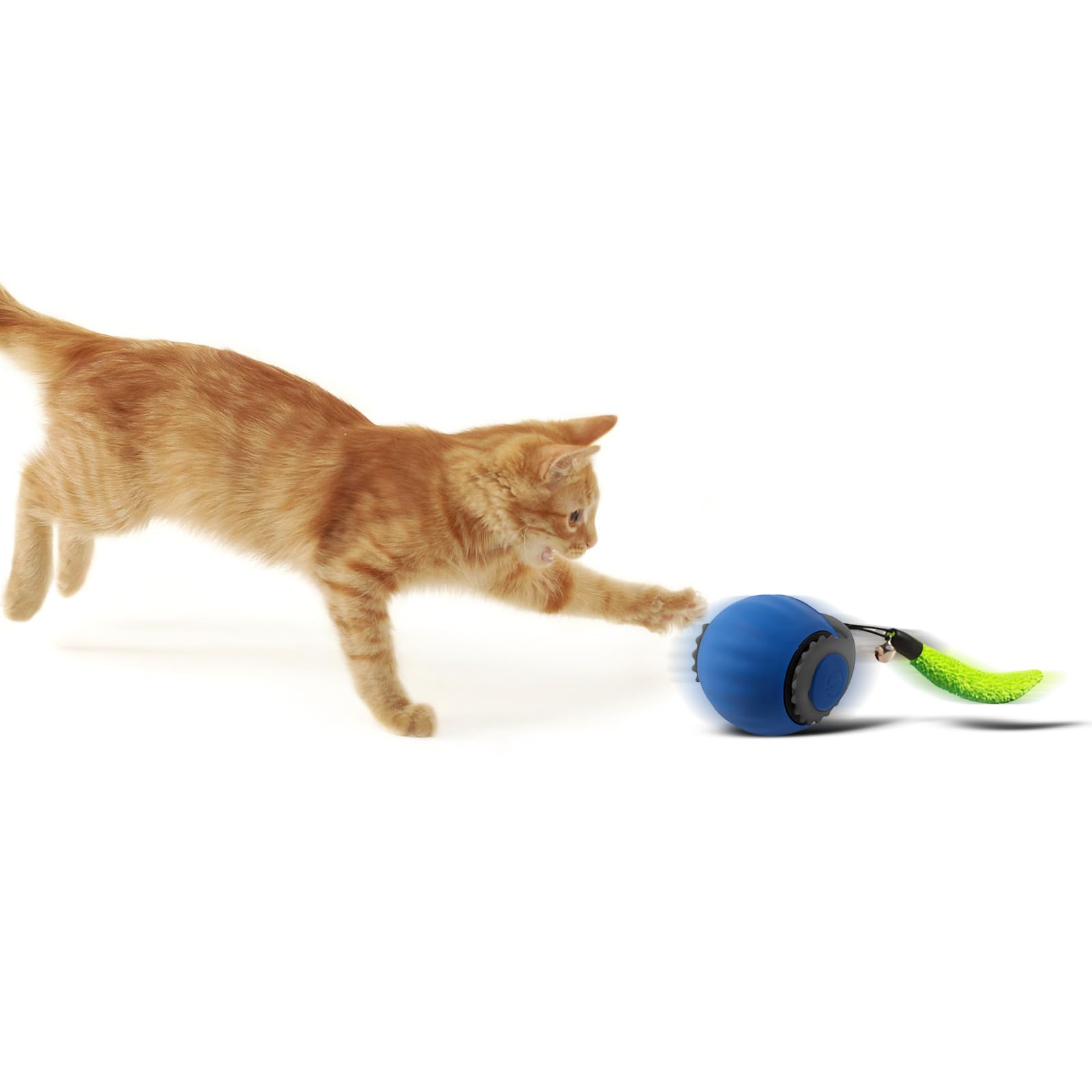 Jouet interactif pour chat d'intérieur - Balle à rouler rapidement sur tapis (bleu)