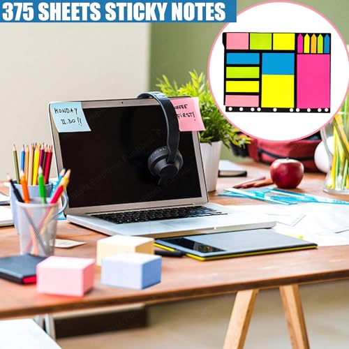 Image of FunBlast Sticky Notes - 375 Sheets Sticky Notes, Stationary Items, Self-Adhesive Memo Pad Bookmark Point It Marker Memo Sticker, Sticky Pad, Stick Notes for Study - 6 Size