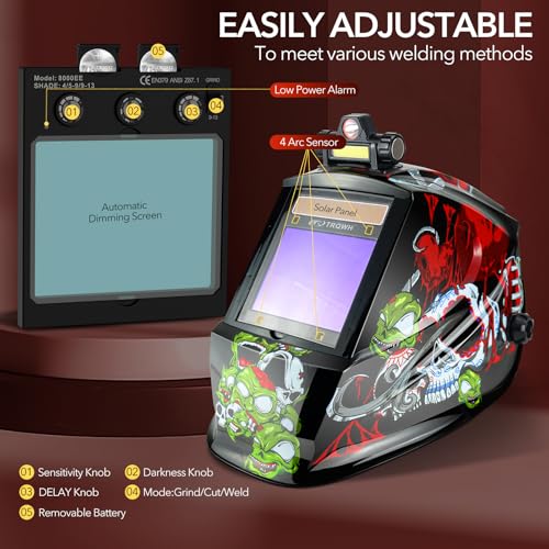Image of TRQWH Welding Helmet Auto Darkening Large Viewing True Color Solar Powered Welding Mask with 4 Arc Sensor Adjustable Wide Shade Range 4~5-8 /9-13 Welder Mask with Grinding