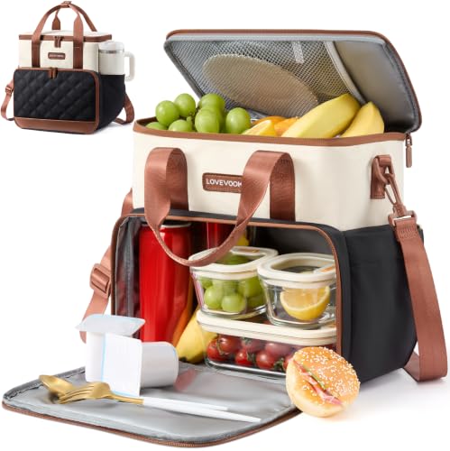 LOVEVOOK Insulated Lunch Bag for Women Men, Double Deck Large Lunch Box, Leakpro...