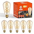 OMED Edison Bulbs Led Lights 60W Equivalent, 6Watt Dimmable Warm White 2700K Amber Glass, Vintage Light Bulb with E26 Base, ST64 Antique LED Filament Bulbs, 600LM, UL Listed, 6 Pack Teardrop Top Lamp