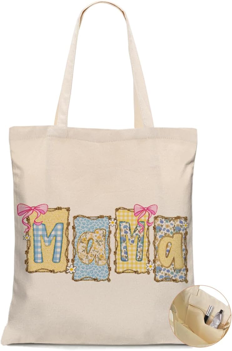 Decohim Mom Grandma Gifts Canvas Tote Bag, Shoulder Bag for Women Mama Nana Mimi Gigi Birthday Christmas