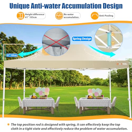Image of HOTEEL 10x15 Pop up Canopy Tent for Parties, Heavy Duty Easy Setup Tent Without Sidewalls, Outdoor Commercial Instant Gazebo for Wedding Event, with Roller Bag & Sand Bags, Khaki(Hexagonal Frame)