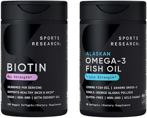 Sports Research Aceite de pescado Omega 3 Triple Strength de 1250 mg de Wild Alaska Pollock – Suplemento de aceite de pescado sin eructos con