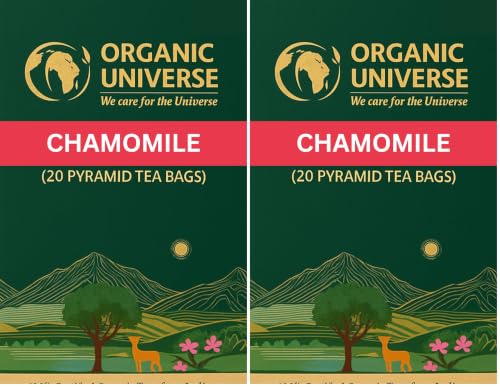 Image of ORGANIC UNIVERSE Chamomile Green Tea Whole Leaf Tea | 20 Pyramid Tea Bags | Aromatic Flavours | 100% Organic Ingredients (Pack of 2)