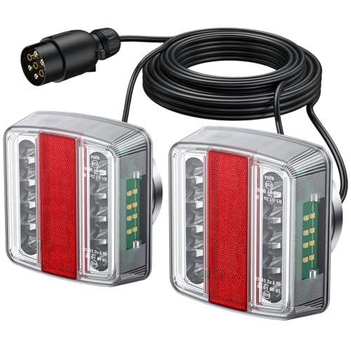 PROZOR Pilotos Traseros Remolque 18LEDs Magnético y Cable de 7.5m IP65 Impermeables y Conexión de 7 Pines Luces Traseras para Furgonetas Camiones y Caravanas 12V