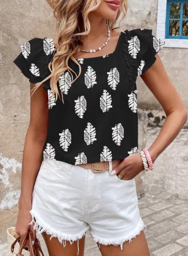 Image of Falechay Womens Bow Tie Back Tops Round Neck Ruffle Short Sleeve Shirts Cute Babydoll Chiffon Tee Women Summer Trendy Tunic