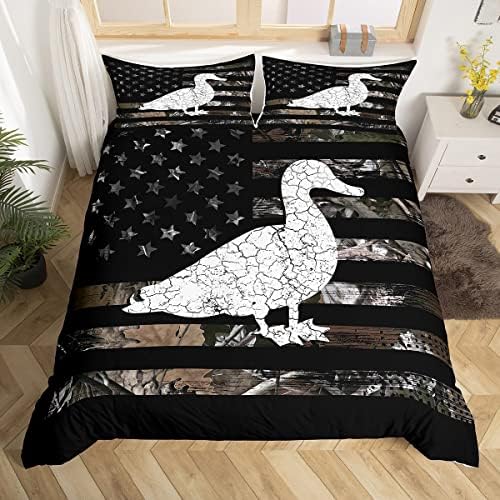 Manfei Duck Duvet Cover Queen Size Camouflage Animal Pattern Farmhouse Style Soft Breathable Bedding Set Retro Leaves Branch Plant Comforter Cover for Kids Teen Boys Girls Home Bedroom Decor