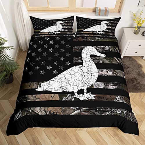 Manfei Duck Duvet Cover Queen Size Camouflage Animal Pattern Farmhouse Style Soft Breathable Bedding Set Retro Leaves Branch Plant Comforter Cover For Kids Teen Boys Girls Home Bedroom Decor #TOP16