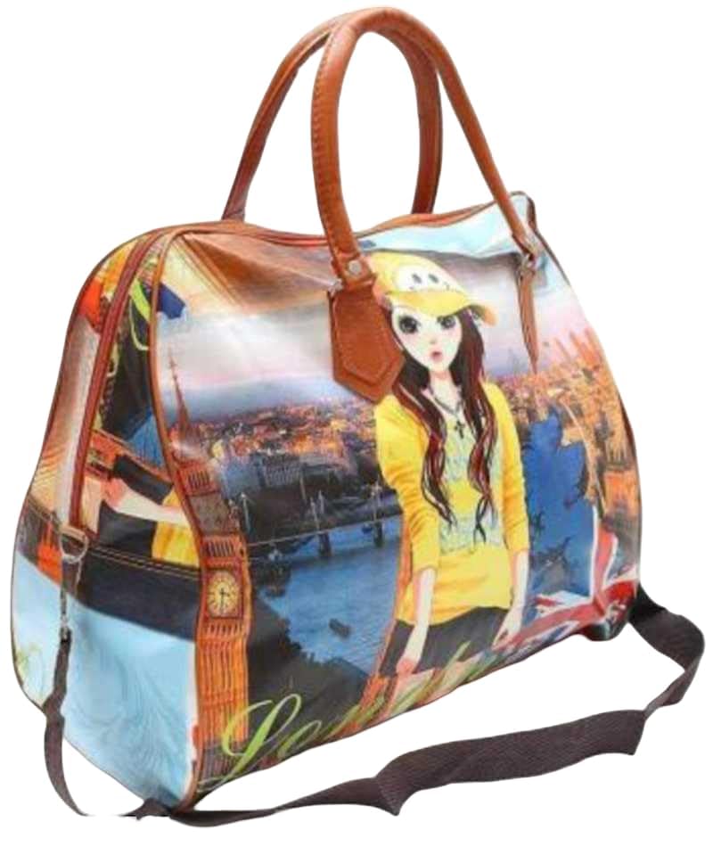 London Travel Print Duffle Bag with Shoulder Strap, Brown Handles, Anime Design-image-26