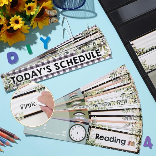 Daily-Schedule-Pocket-Chart-for-Classroom-131-Pockets-with-42-Designed-Schedule-Cards-Farmhouse-Greenery-Classroom-Kids-Daily-Schedule-Pocket-Chart-for-Home-Back-to-School-Classroom-Decorations Daily Schedule Pocket Chart for Classroom 131 Pockets with 42 Designed Schedule Cards Farmhouse Greenery Classroom Kids Daily Schedule Pocket Chart for Home Back to School Classroom Decorations