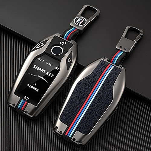 Happyit Zinc Alloy + Silicone Car Key Cover Cases fit for Bmw LCD Screen Keyless Auto Accessories 360° Water Proof Protect with Fluorescence (Matt color)