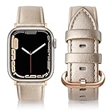 SWEES Leather Band Compatible for iWatch 38mm 40mm, Genuine Leather Replacement Strap Rose Gold Buck