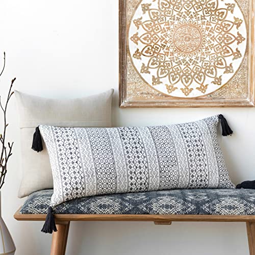 Hauteloom Dilkon Upholstered Entryway Bedroom Bench - Cotton Foot Stool - Gray, Cream - 18" X 45" X 15" #TOP5