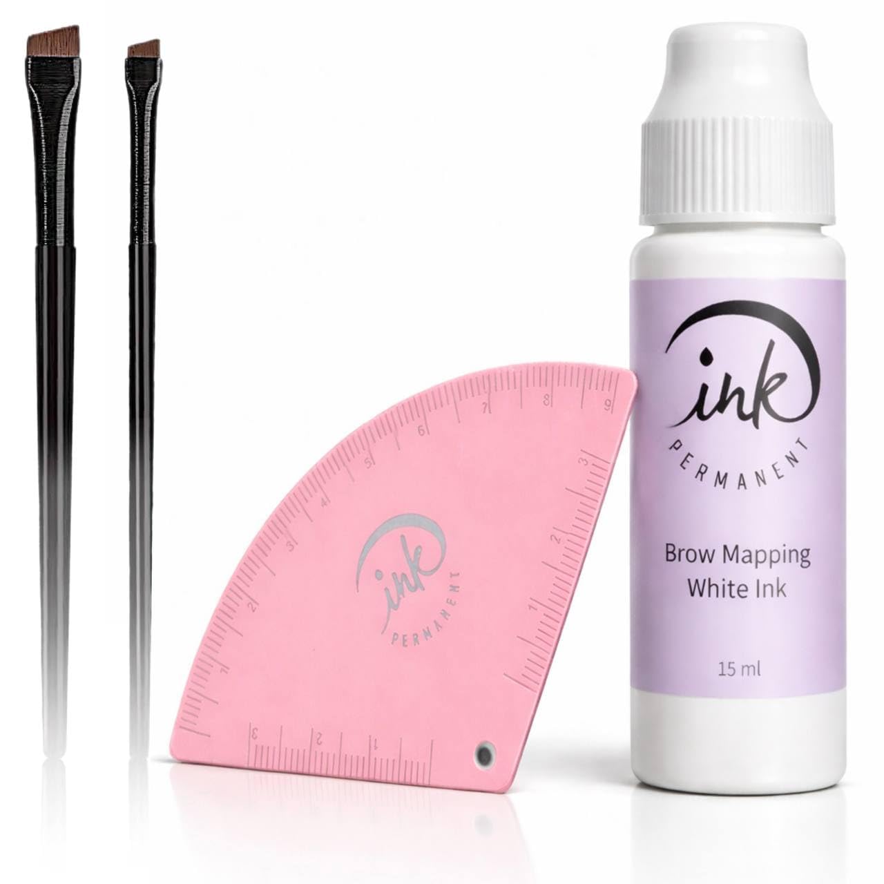 Ink Permanent String-Free Brow Mapping Kit, Ink Roller, Ruler and Brushes