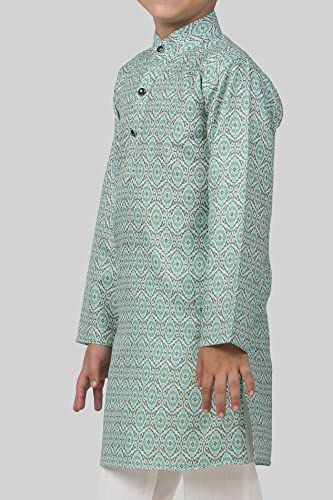 Image of AHHAAAA Kid's Ethnic Shirt Traditional Printed Long Sleeve Regular Wear Indian Kurta Pajama for Boys