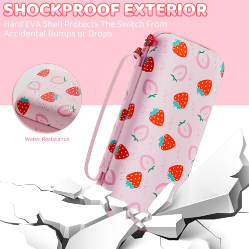 Image of PAWDIARY for Nintendo Switch 2(2025) Pink Carrying Case Protector, Girly Strawberry Switch 2 Travel Bag with 10 Game Card Slots, Adjustable Shoulder Strap, Cute Large Capacity Accessories Storage