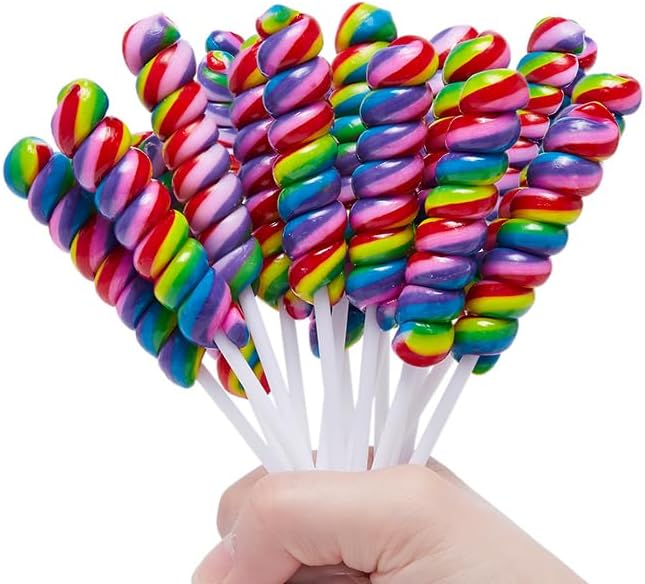 LIDATREE Twisty Lollipops, Individually Wrapped Rainbow Lollipops Bulk, Rainbow Candy for Kids Whirley Lollipops Kids Christmas Day Sweets, Pack of 30 Raspberries 12G
