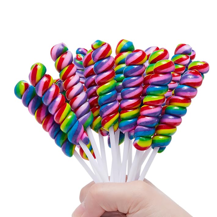 Rainbow Lollipops - Twisty Lollipop Individually Wrapped - Bulk Candy For Birthday Party - Twist Suckers & Lollipops For Party Favors - Raspberry Flavors 30 PackRainbow Lollipops - Twisty Lollipop Individually Wrap…