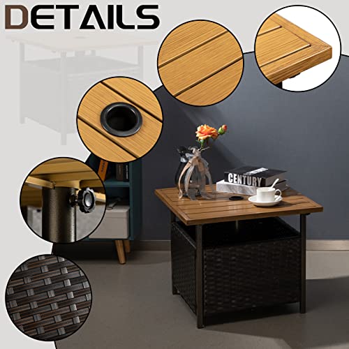 Abocofur Field Patio Wicker Bistro Dining Table With 1.6" Umbrella Hole, Outdoor Leisure Coffee Table With Storage Space, Square Umbrella Table For Porch, Backyard, Garden, Brown #TOP6