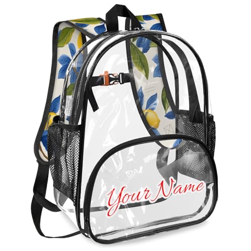 Personalized Large Clear Backpack Stadium Approved Heavy Duty PVC Plastic Custom Lemon Transparent Backpacks See Through Bag with Name, Lemon Theme2