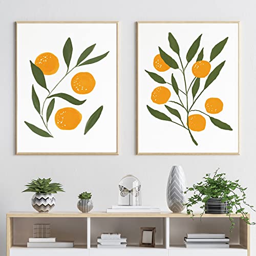 Quadro astratto su tela color arancio limone, pittura acquerello agrumi poster Boho cucina arte da parete immagine botanica decorazione della casa camera senza cornice (30 x 50 cm senza cornice)