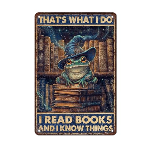 Vintage Frog Tin Sign That's What I Do IRead Books And Know Things Retro Metal Poster Magic Funny Frog Wall Art Cafe Office Home Bar Plub Club Toilet Classroom Rustic Metal Sign 12 * 8inch