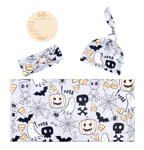 Image of Newborn Swaddle Blanket Set, Headband and Beanie