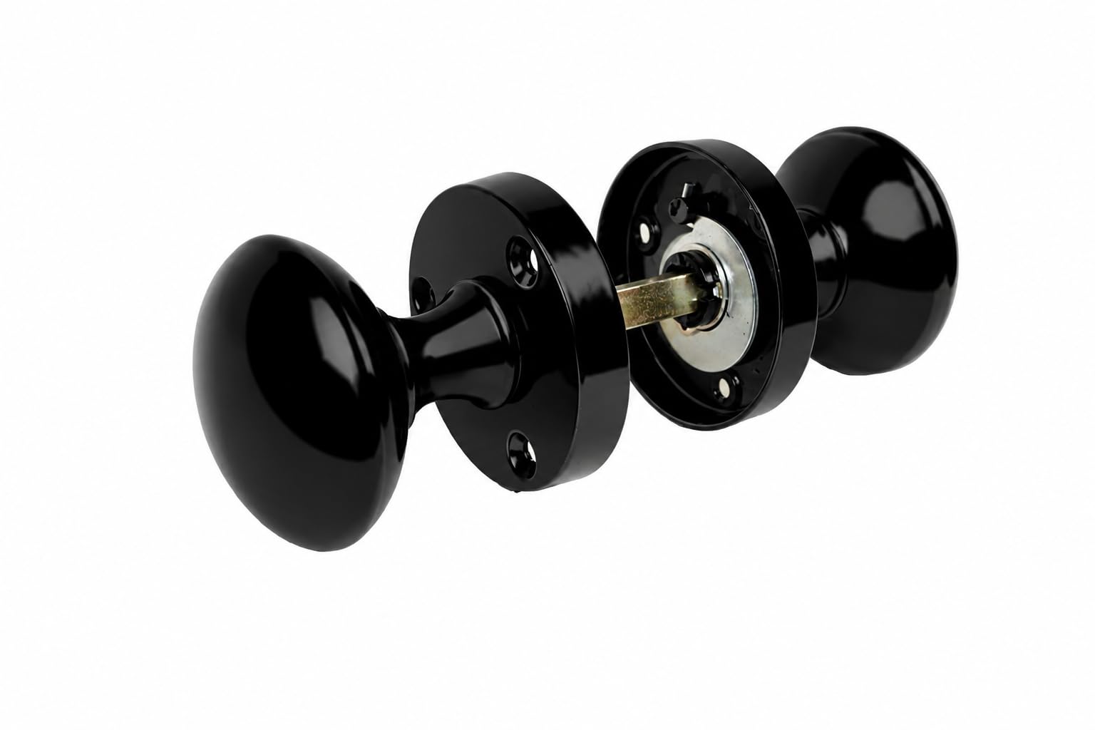 Epsom Door Handle Black Door Knobs 1 Pair – Victorian Style Round Internal Door Knobs, Gloss Mortice Door Knob Set, Traditional Interior Door Furniture With Spindle & Screws, 52Mm