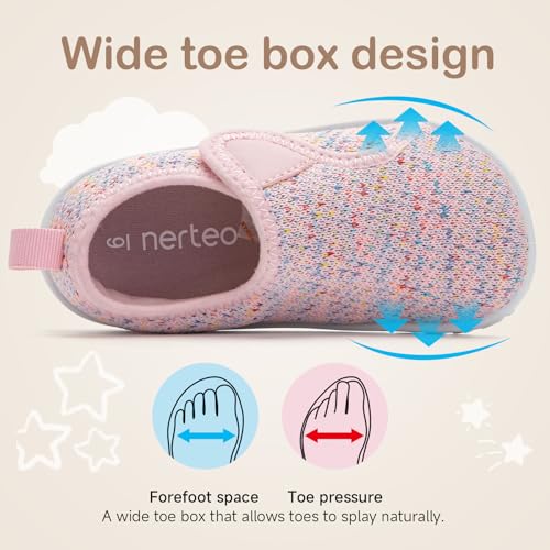 Image of nerteo Toddler Boy Girl Sneakers Wide Toe Box Adjustable Barefoot Slip on Shoes Lightweight Walking Running Non-Slip Breathable Tennis Athletic School Gym Shoes