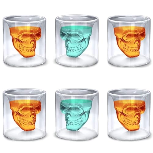 FDDU Bicchieri Amaro Vetro Doppia Parete, 6 Pezzi Tazzine Borosilicato, Scheletro Tazza Vodka, Bicchiere Vodka Cristallo, Tazza di Rum Scheletro per Case, Caffetterie, Ristoranti, Bar e Feste(25ML)
