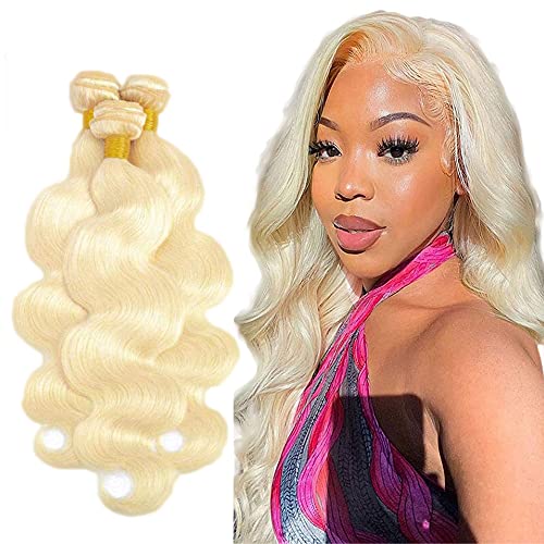 Freiuoke Bundles Human Hair 613 Blonde Body Wave Hair 3 Bundles Honey Blonde Body Wave Bundles 10A Brazilian Virgin Hair Bundles 100% Unprocessed Virgin Remy Hair Weave Bundles (18 20 22 Inch )