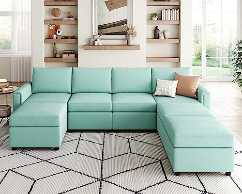 Linsy Home Modular Sofa, Sectional Couch U Shaped Sofa Couch With Storage, Memory Foam, Modular Sectionals Sofa With Ottomans, 7 Seat Sofa Couch With Chaise For Living Room, Teal #TOP8
