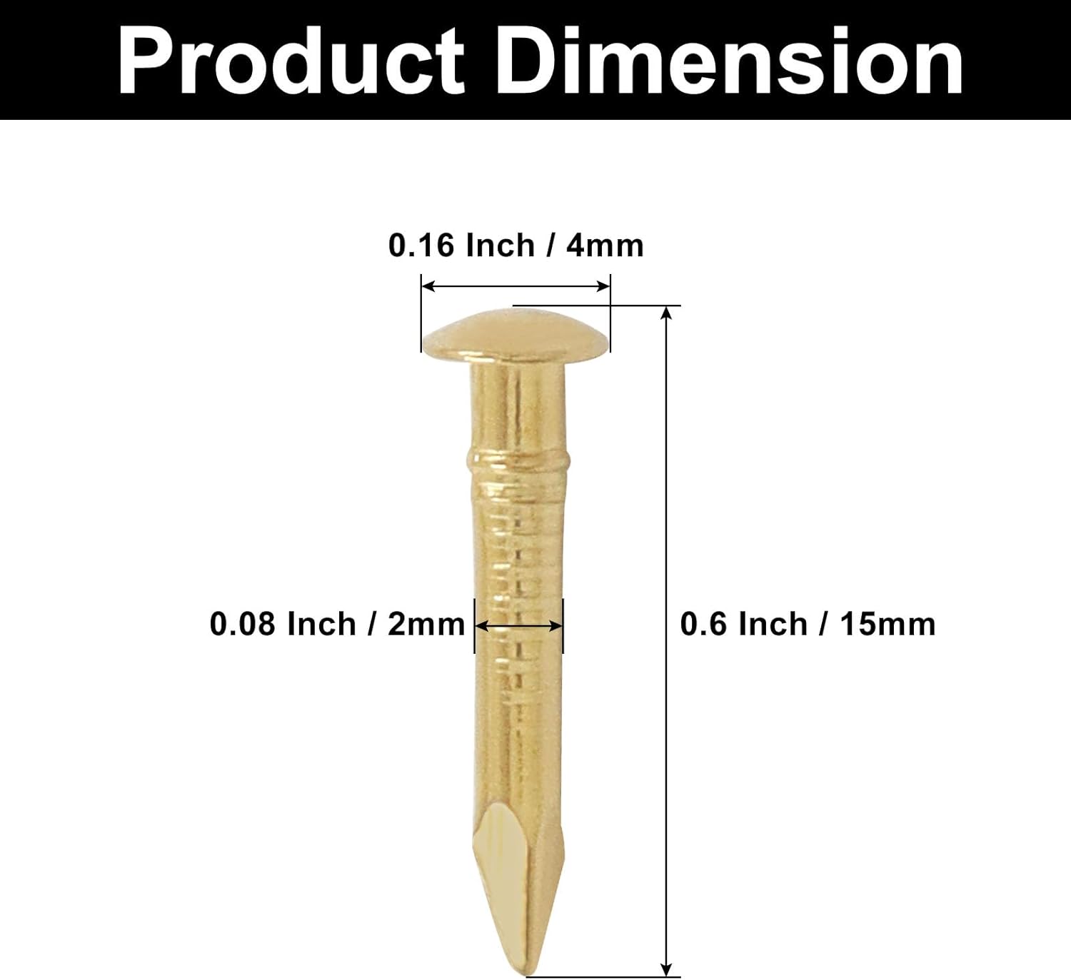 100Pcs Round Head Brass Nails 2x15mm(DXL) Metal Brass Nails for Wooden DIY, Decorative Pictures, Box Making Accessories(Gold)