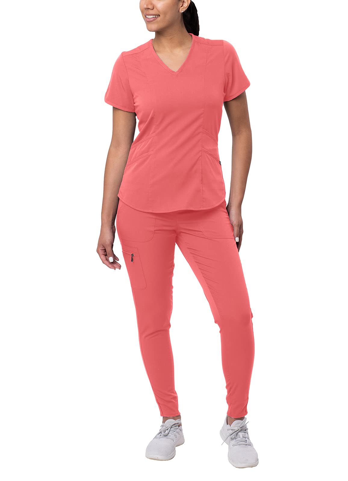 Adar Pro Modern Athletic Scrub Set For Women - Modern V-Neck Scrub Top & Yoga Jogger Scrub Pants